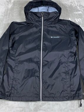 Columbia Womans Large Black Hooded Lightweight Windbreaker Rain Zip Up Jacket